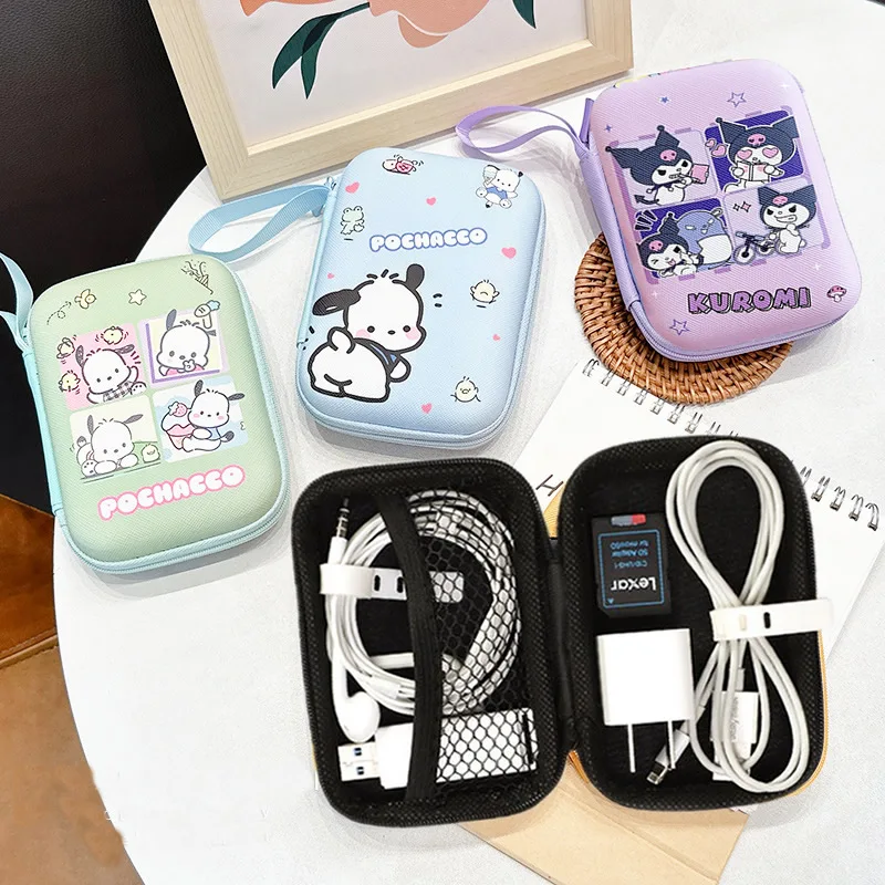 Sanrio HelloKitty Data Cable Storage Bag Cartoon Kuromi Portable Charger Earphone Coin Sorting Case Pochacco Organizer Carry Box