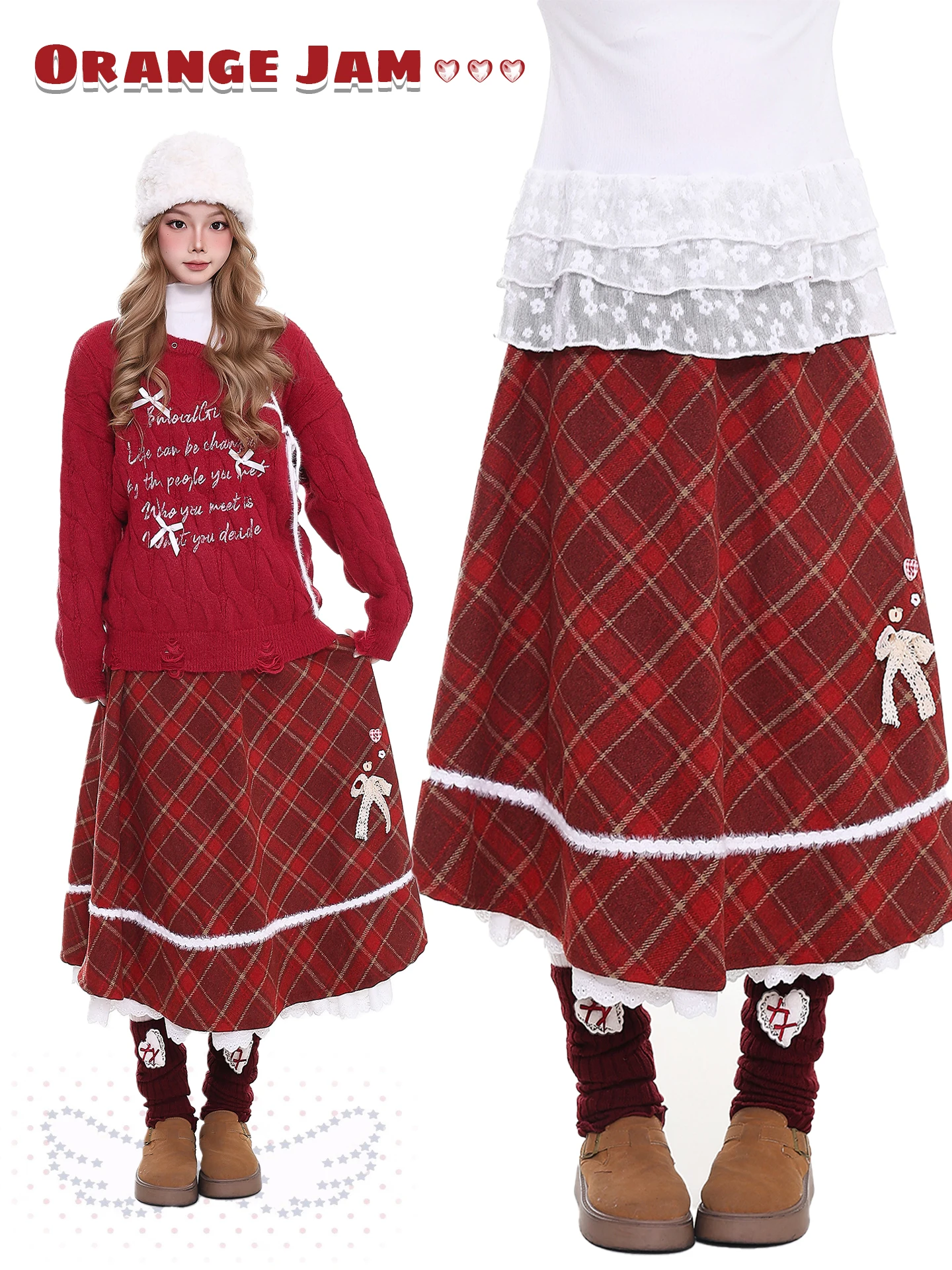 

Красная клетчатая шерстяная юбка миди А-силуэта, утягивающая, универсальная, для новогоднего образа, цвета мандаринового желе, с высокой талией, в стиле ретро.