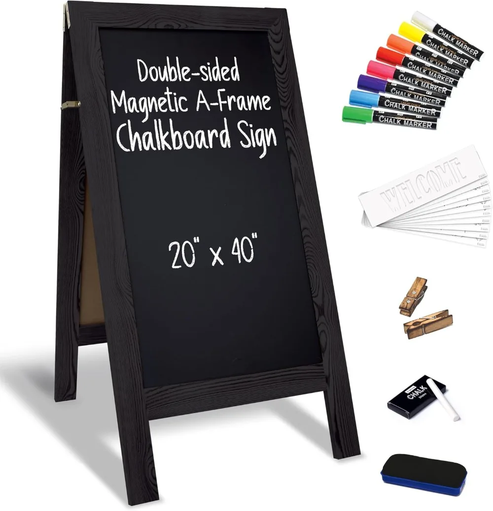

Extra Large Magnetic A-Frame Chalkboard Sign, 20" x 40", Standing Easel with Accessories for Outdoor Use