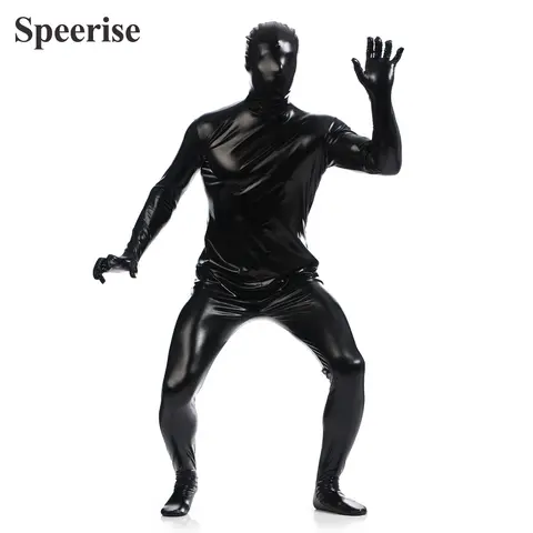Speerise Adult Shiny Metallic Spandex Zentai Costumes Unisex Halloween Full Bodysuit Cosplay One Piece Unitard Party Nylon Tight