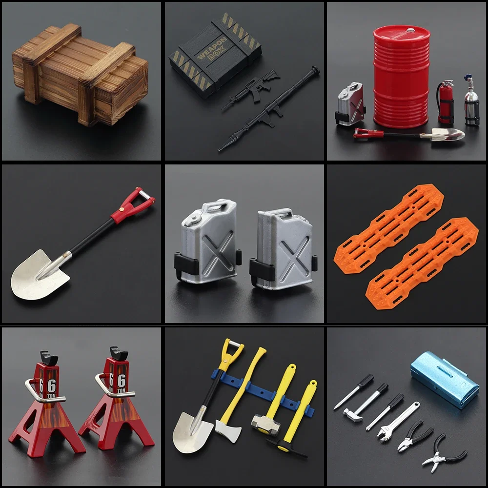 1:10 Scale Accessories Simulated Decorations Tool Shovel Jerry Can Fire Extinguisher Oil Drum for RC Crawler TRX4 SCX10 Mini Toy