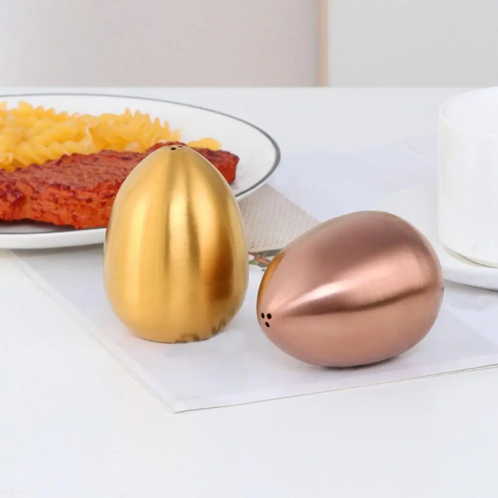 Creative Stainless Steel Condiment Jar Utensils Egg Shape Upright 3-hole Salt Pepper Shaker Seasoning Container Household