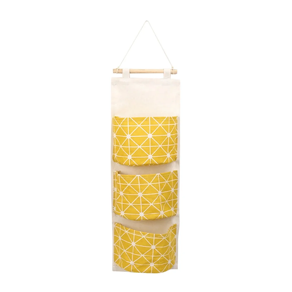 

Cotton Waterproof Hanging Storage Bag Yellow Multi-Storey Home Organizer Wall Door Sundries Pouch Breathable