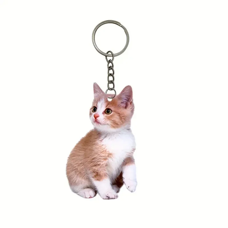 2D Flat Acrylic black and white tuxedo cat keychain Double sided design pet keyring accessories for backpacks