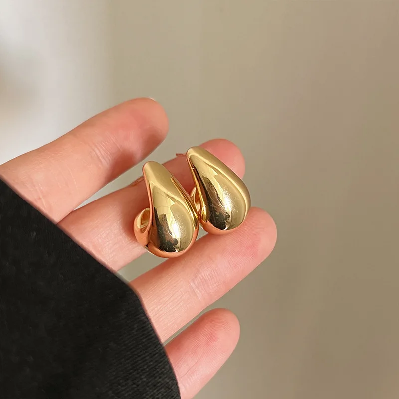 Trendy Gold Plated Chunky Dome Stud Earrings for Women Fashion Glossy Metal Thick Teardrop Earring Statement Jewelry Party Gifts