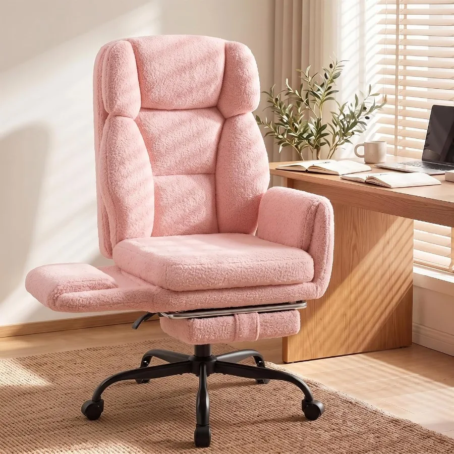 Big and Tall Office Chair, Criss Cross Legged Chair Wide Seat, Ergonomic Executive Desk Chair with Footrest, Teddy Fleece High