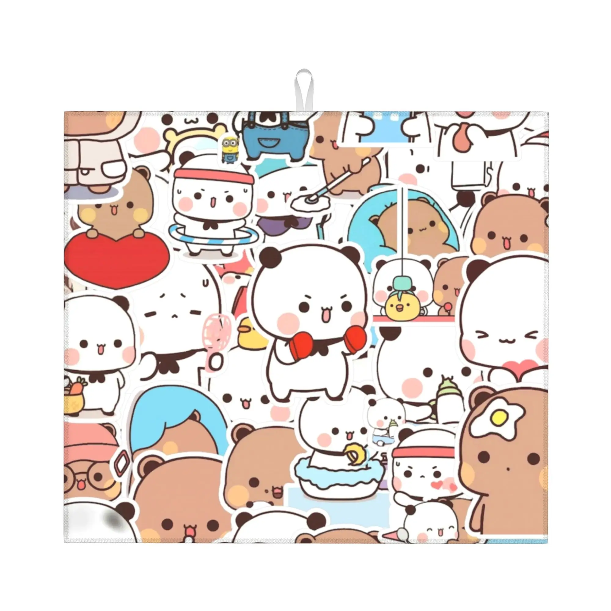 Drying Mat For Kitchen Panda Bear And Brownie True Love BUBU DUDU Couple Water Absorbent Reusable Kitchen Counter Protector Mat