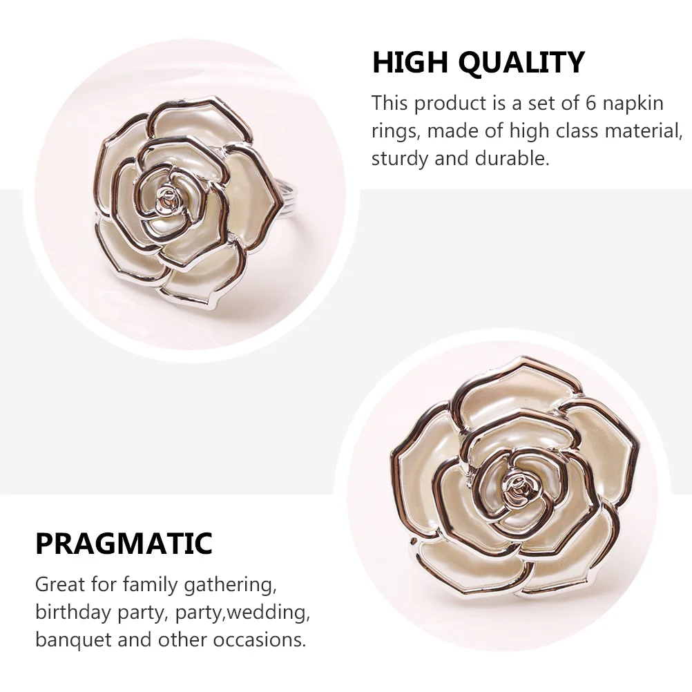 

6pcs Rose Flower Rings Premium Metal Napkin Holder For Wedding Party Dinner Table Decor Napkin Supply