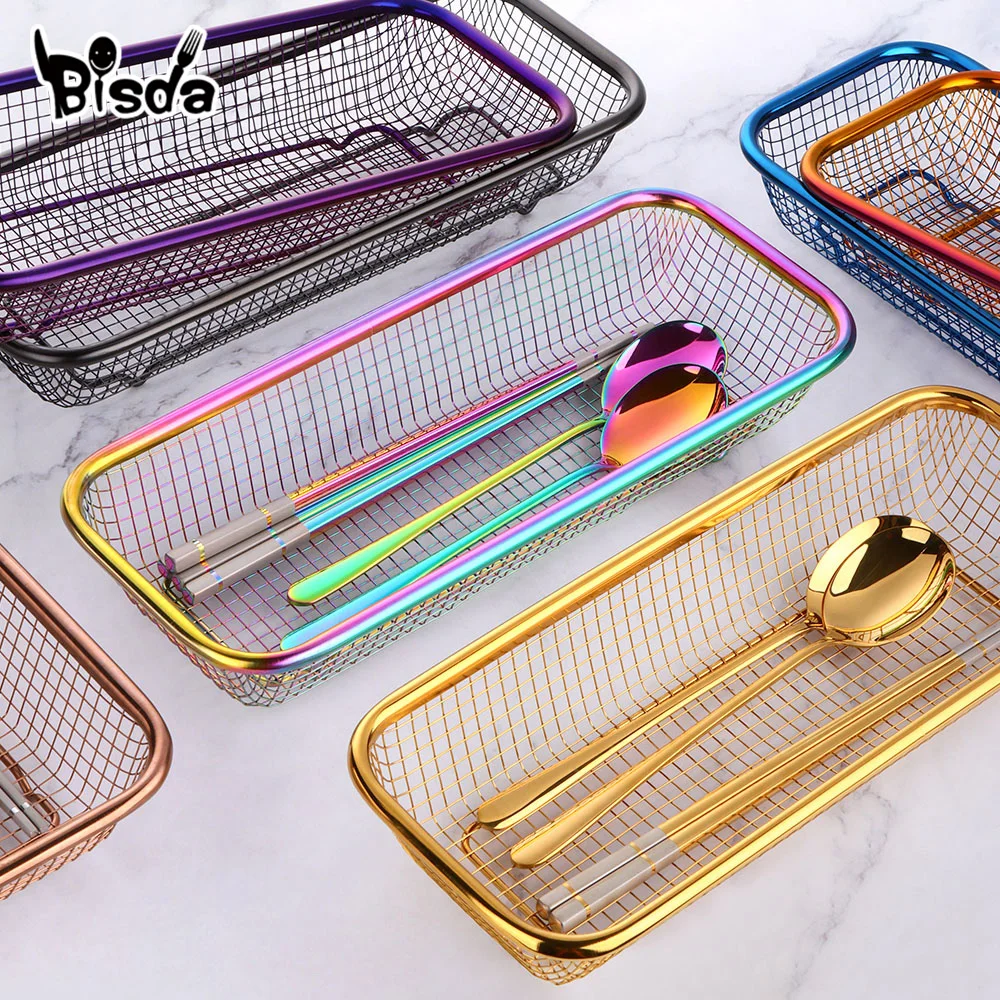 Rectangle Drain Basket Kitchen Container Chopsticks Soup Spoon Flatware Washing Strainer Fruit Vegetable Snack Candy Storage