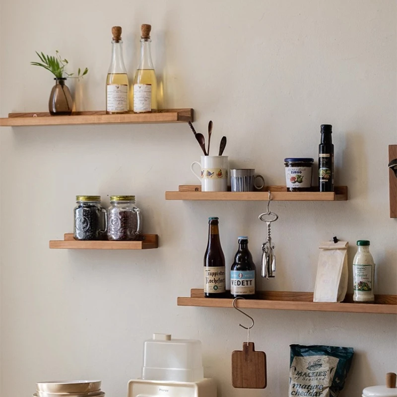 Solid Wood Wall Shelf Natural Finish Floating Holder for Living Room Rustic Bedroom Organizer Rack Handmade Wooden Display Rack
