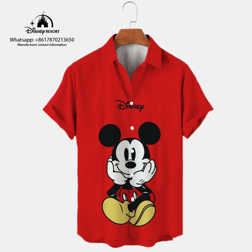 

New Mickey Minnie Cartoon 2024 Fashion Harajuku Street Style Single Breasted 3D Printed Casual Beach Lapel Short Sleeve Shirt 2K