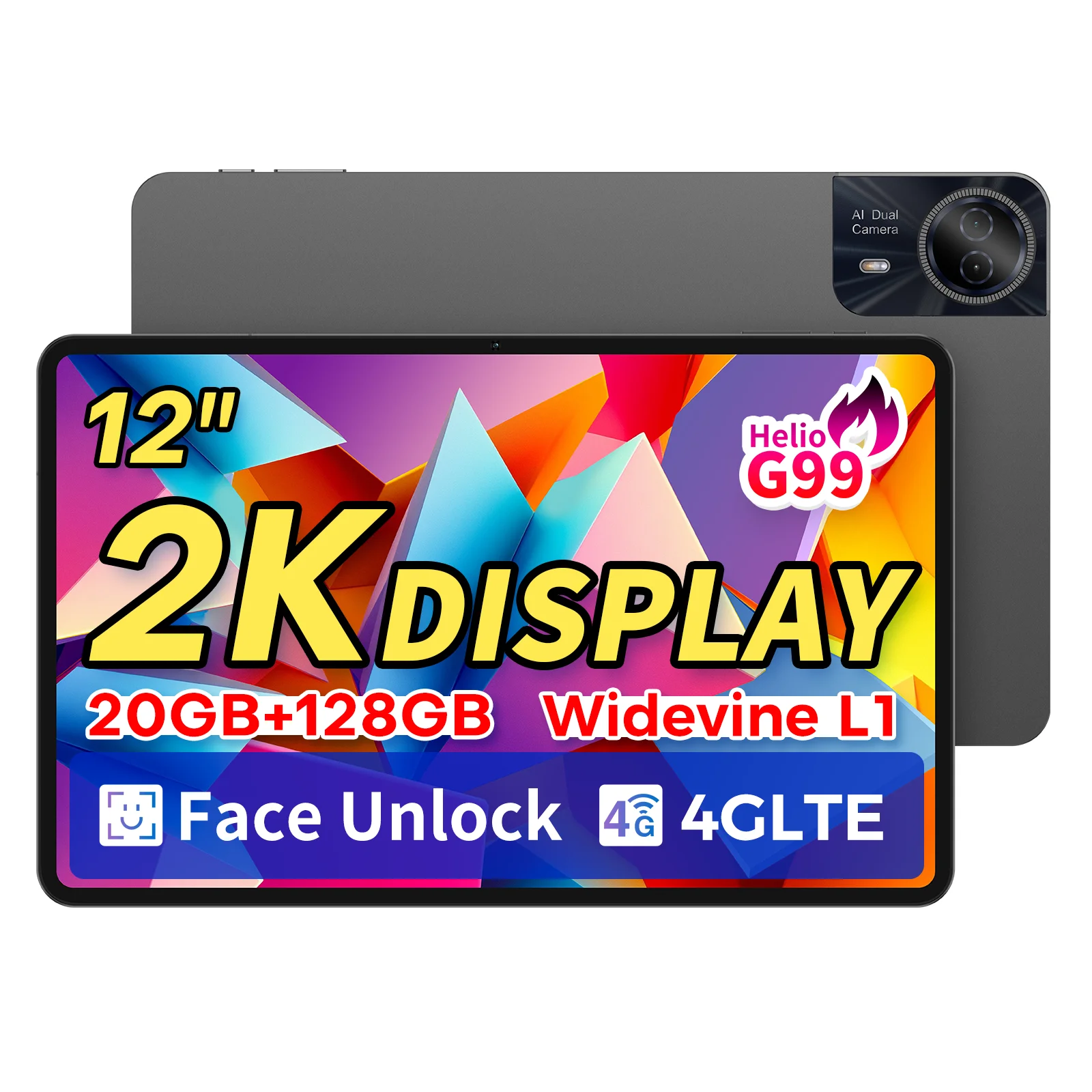 테클라스트 T60 Pro 안드로이드 15 태블릿, MTK G99 프로세서, 12인치 2K 디스플레이, TDDI, 최대 20GB RAM, 128GB ROM, 듀얼 4G LTE, Type-C 포트, 8000mAh 배터리, GPS.
