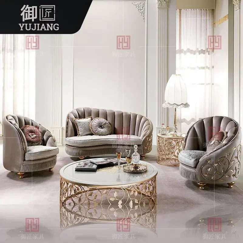 Легкий роскошный тканевый диван, комбинация французского ретро-гостини, диван с резьбой по дереву и цветком