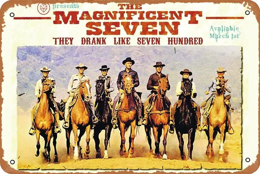 the Magnificent seven Western Drama Magnificent Seven Movie Poster Retro Metal Sign Funny Distressed Sign Retro Look Home Cave,B