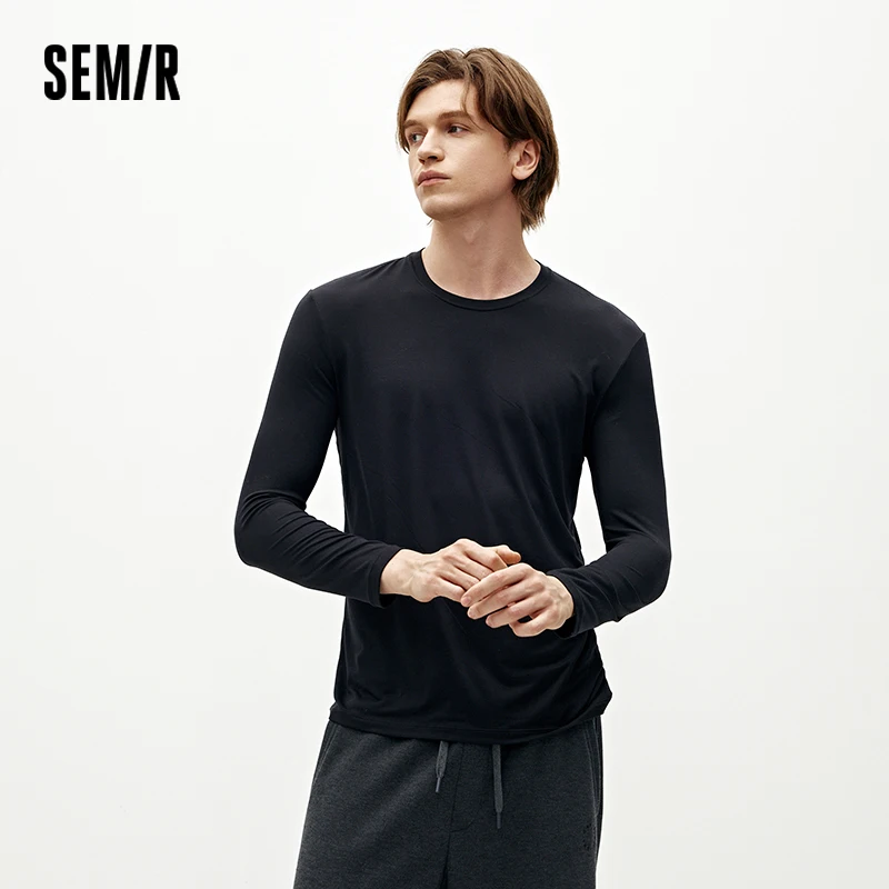 Semir Men Tshirt Thermal Warmth Crew Neck Long Sleeve Solid Color Everyday Style Layering Essential 2026 Spring Soft Comfort