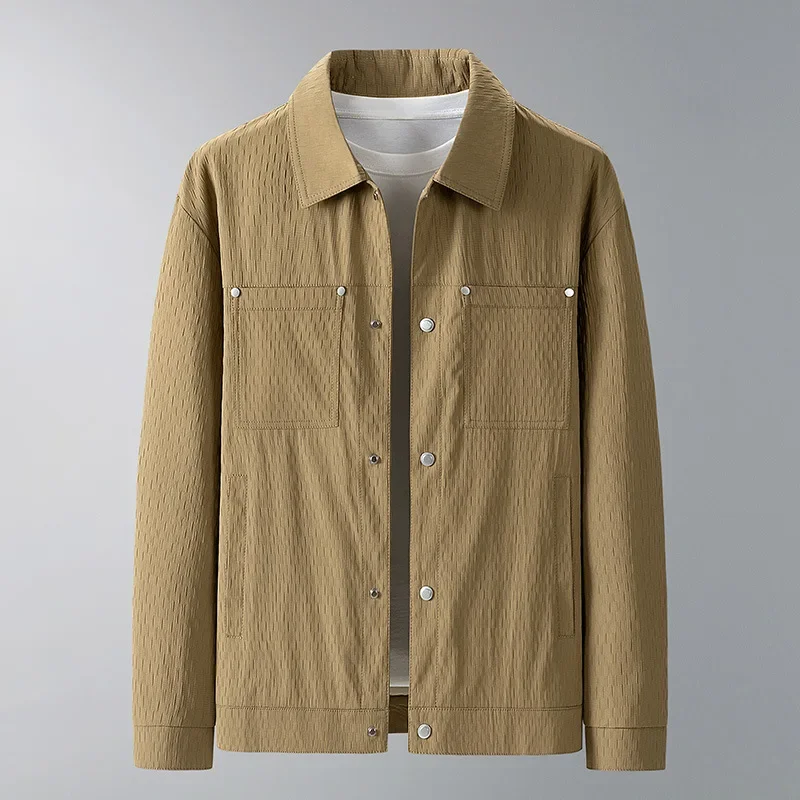 

Autumn Men Jacket Vintage Printed Single-breasted Turn Down Collar Male Coat Solid Long Sleeve Business Casual Man Outerwear