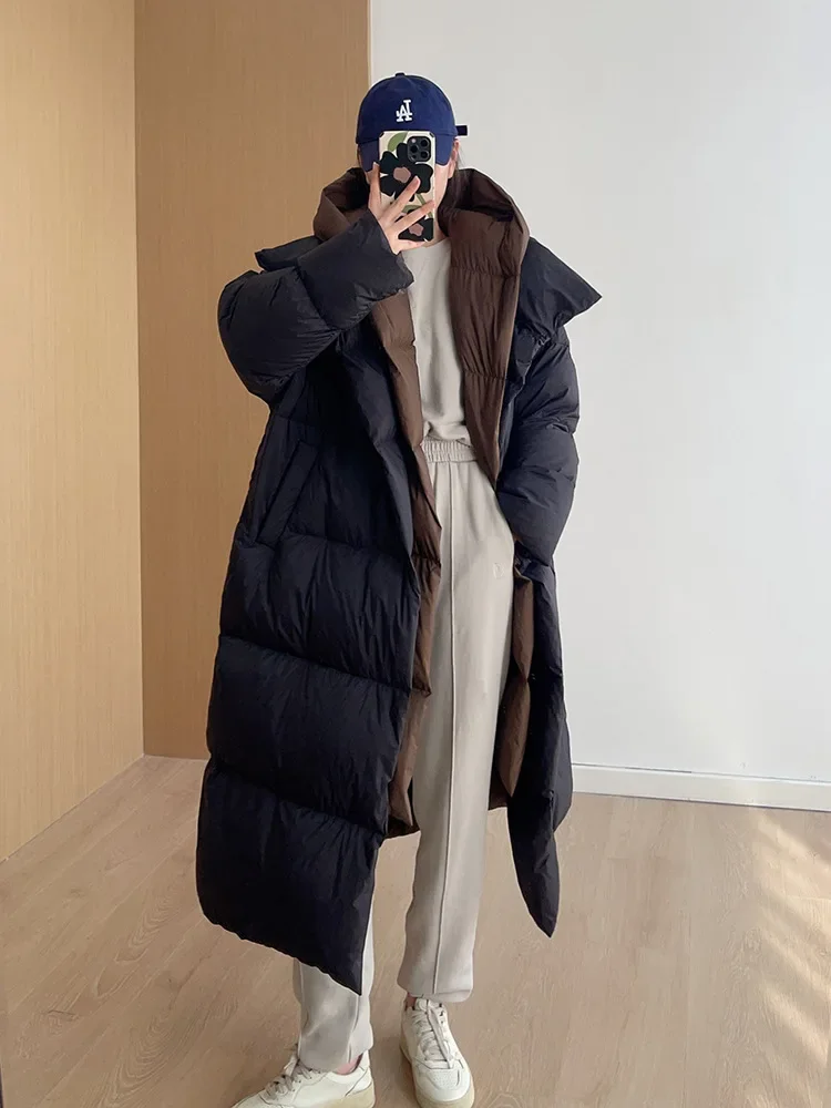 Female Fashion Fake Two-piece Parkas Down Jacket Thick Warm Hooded Long Coat Fluffy White Duck Down Jacket New Winter 2024