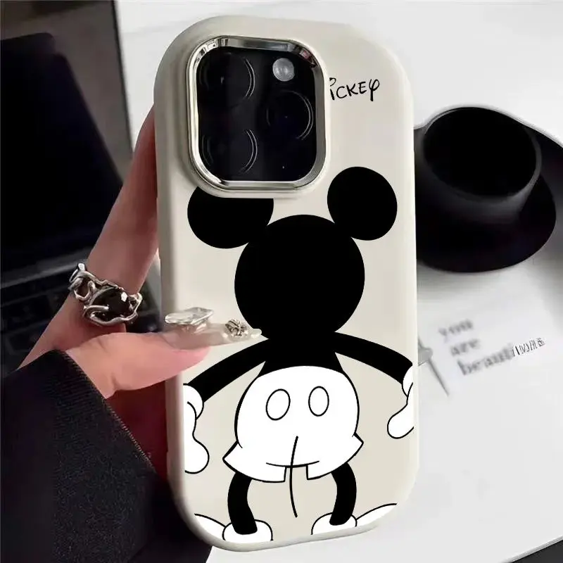 Disney Mickey Mouse Back Shadow Cartoon Phone Case For iPhone 15 14 13 12 11 Pro Max XR XS X 7 8 Plus Silver Photo Frame Cover