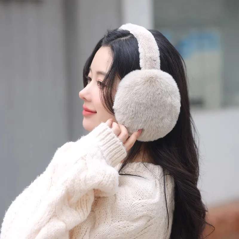 1 PC Furry Earmuffs for Women - Foldable Korean-Style Plush Rabbit Fur-Like Ear Warmer, Essential Cold-Resistant & Warm Ear Prot