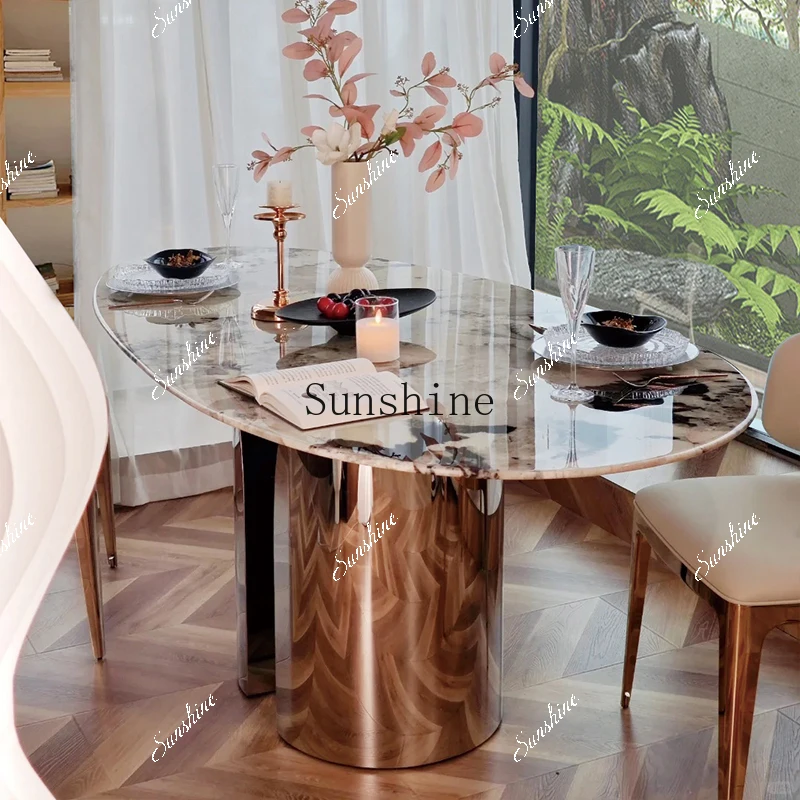 

Light luxury imported marble oval design high-end dining table FT