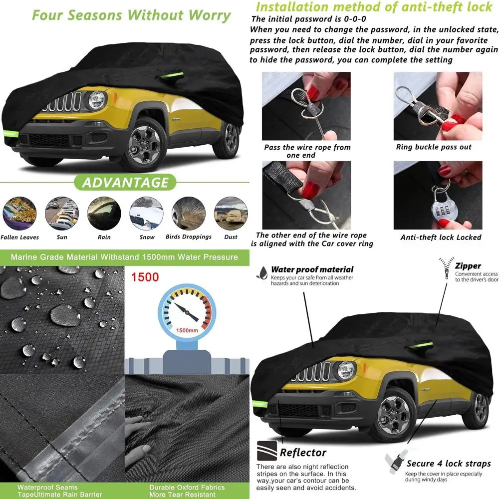

Custom Fit Waterproof & Windproof Car Cover for 2015-2024 Renegade with Zipper and Straps - Black