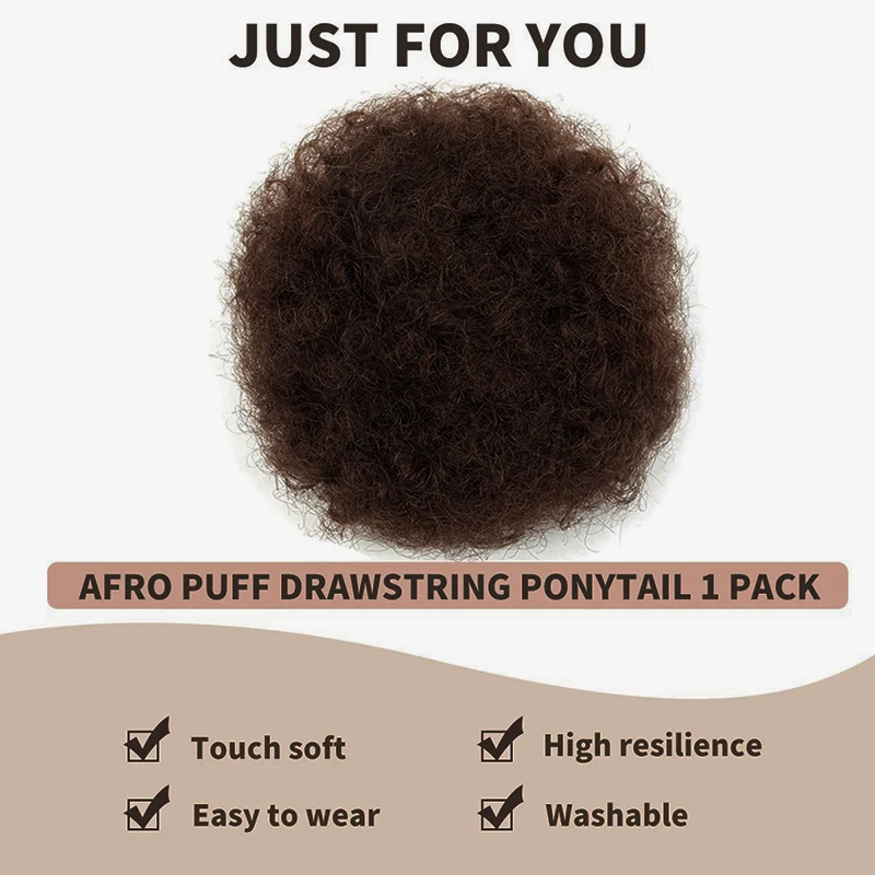 Afro Puff Updo Hair Extensions 4 Inch 30G Kinky Curly Human Hair Clip In Natural Soft Ponytail Hairpiece Soft Hairpiece For Black Women
