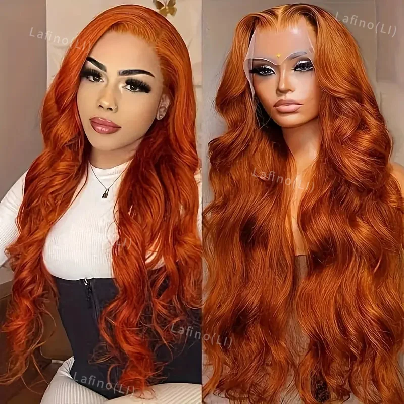 30 32 cale Body Wave Ginger Orange 13x6 Transparent Lace Front Human Hair Wigs 13x4 Lace Frontal Remy Hair Wigs For Women