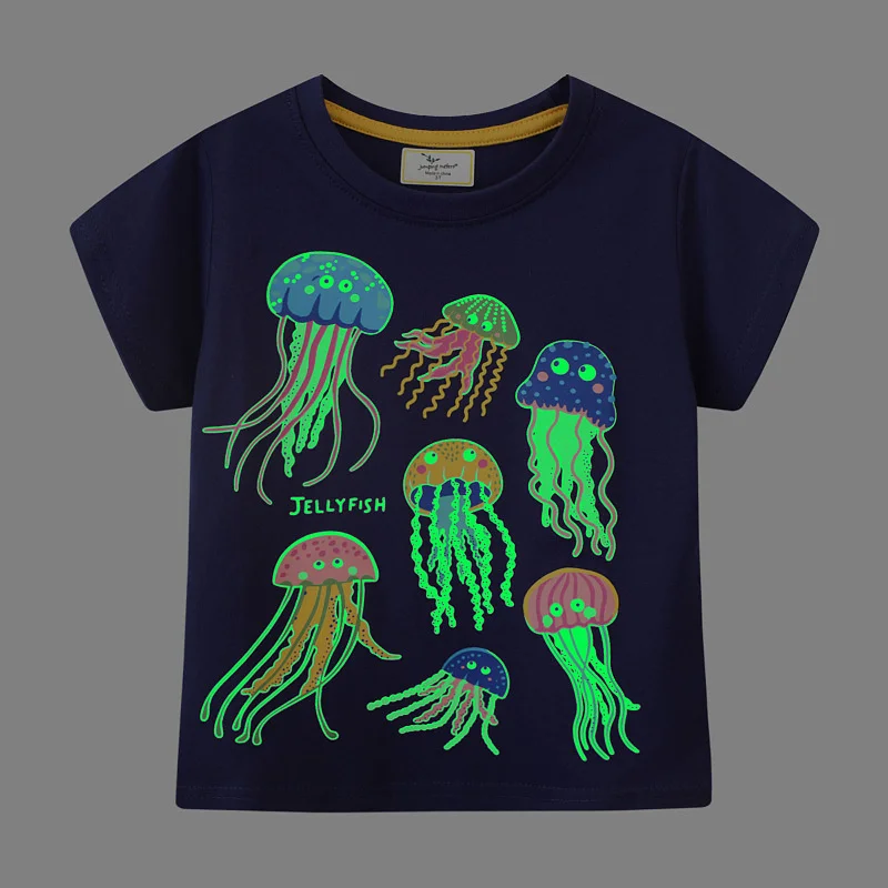 Jumping Meters 2-7T Summer Boys Girls T Shirts Luminous Short Sleeve Kids Jellyfish Clothes Fashion Baby Costume Kids Tees Tops