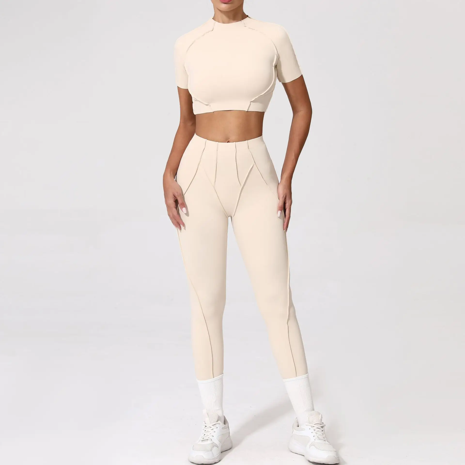 

Fitness Suit Yoga Sets Women's Tracksuit Sportswear Workout Short Sleeves Sports High Waist Leggings Gym Clothing Sports Suits