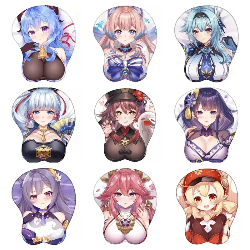 

Full Genshin Impact Hutao Ganyu Keqing Eula Gamer Anime Sexy Mouse Pad Cute Manga Wrist Rest 3D Oppai Silicone Gel Mat MousepadC