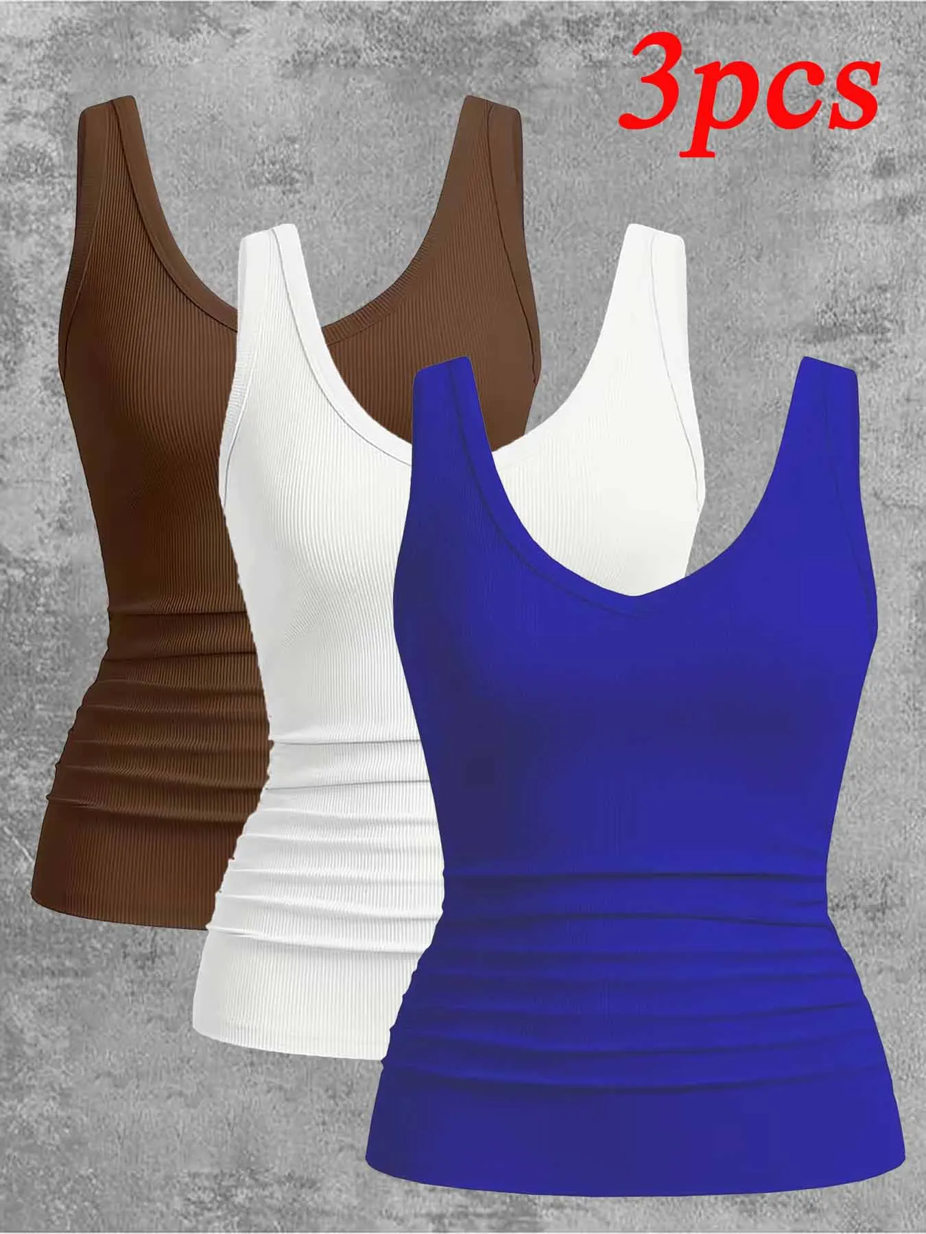 حار بيع 3 قطعة المرأة الربيع الصيف مثير الخامس الرقبة سترة دون أكمام أعلى أنيقة بلون مطاطا تنوعا سترة غير رسمية القمم