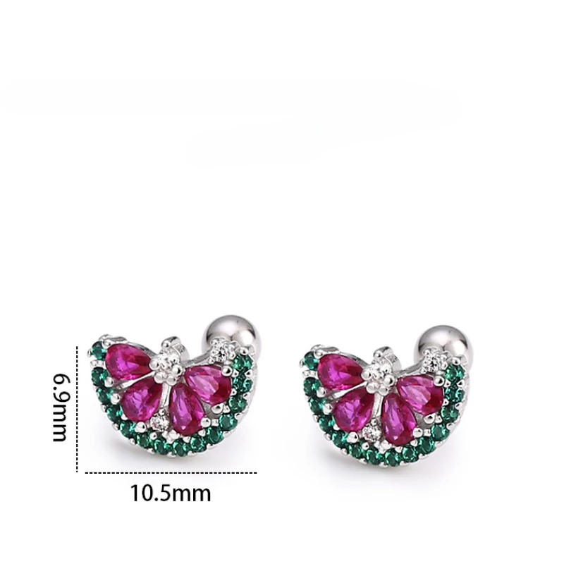 925 فضة موضة لطيف البطيخ على شكل الزركون وأقراط الهدايا الإبداعية المرأة مجوهرات الصيف حفلات أعياد الميلاد