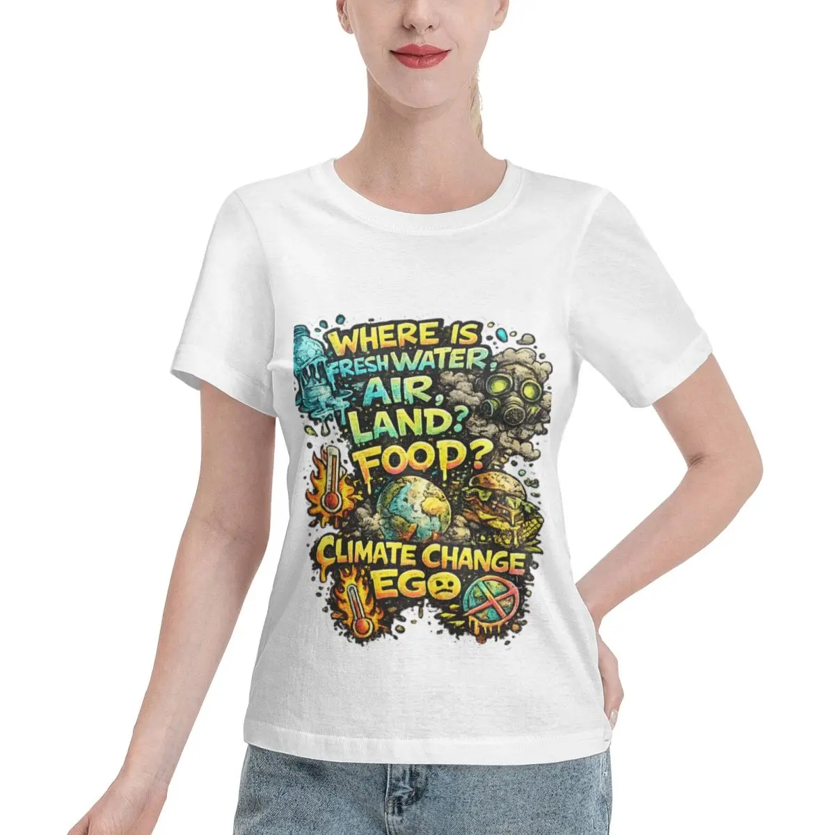 All Season Wear Where Is Fresh Water Air Land Food Women's T-shirt Matching Outfit Oversized Top