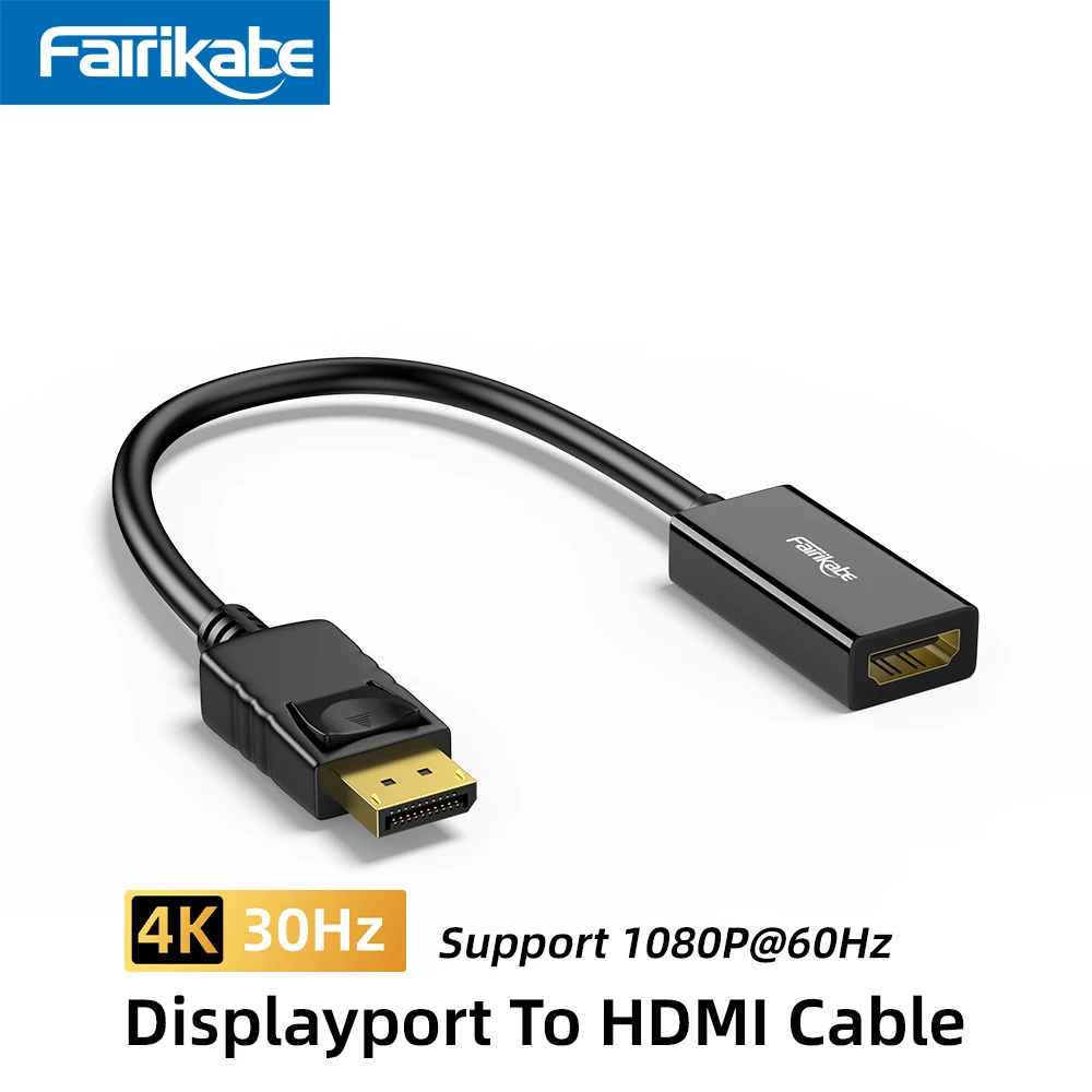 Fairikabe Displayport To HDMI Cable For Monitor 4K@60Hz 1080P@60Hz DP To HDMI Adapter For Laptop HDTV Projector Computer