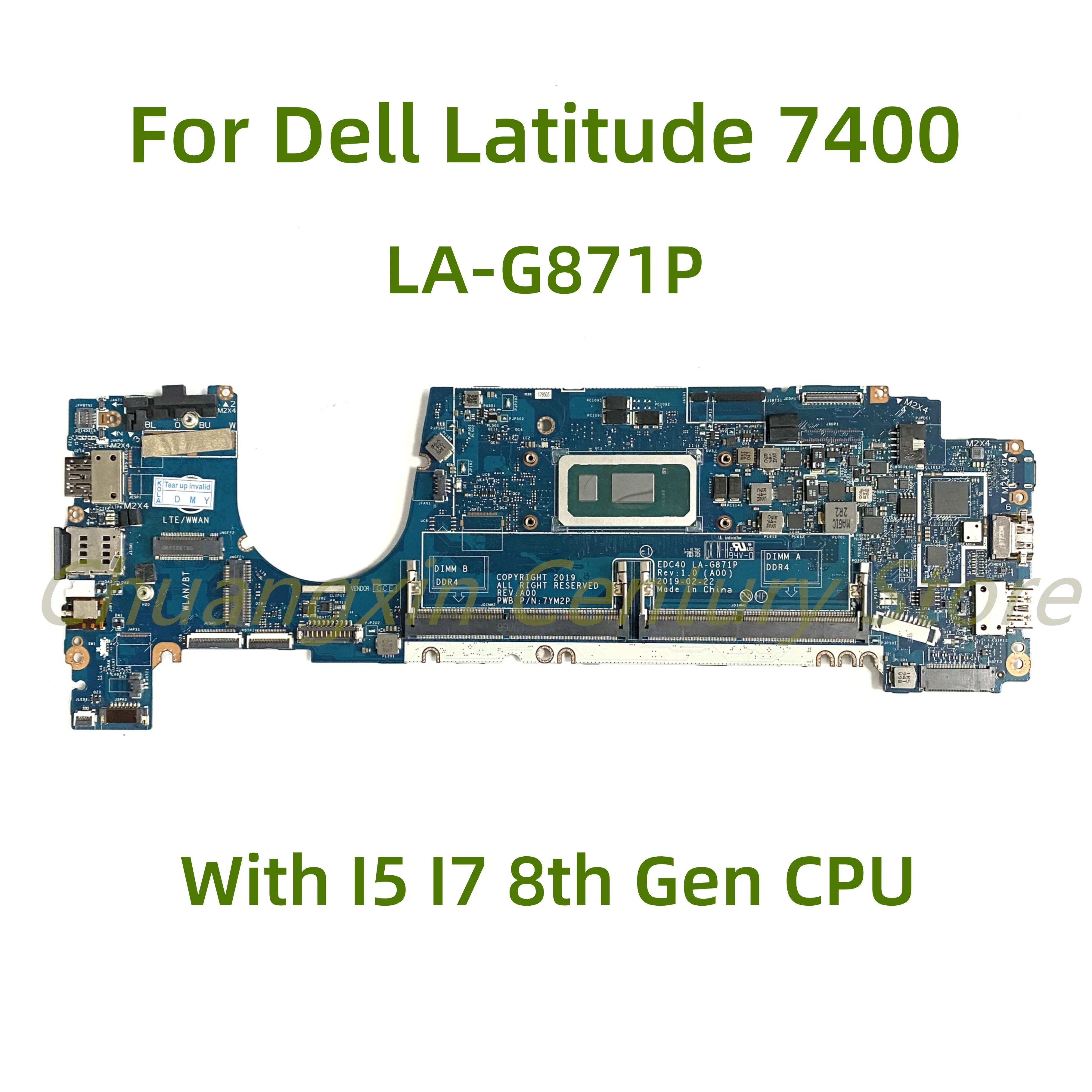 

Suitable for Dell Latitude 7400 laptop motherboard LA-G871P with I5 I7 8th Gen CPU 100% Tested Fully Work