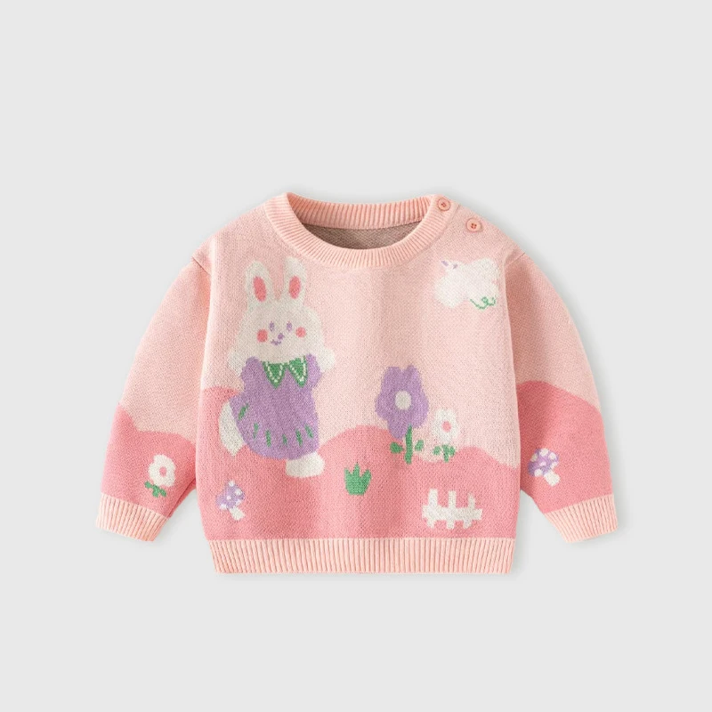 

Новый осенний свитер для маленьких девочек с круглым вырезом и длинными рукавами, топ для маленьких девочек, детский свитер с принтом кролика