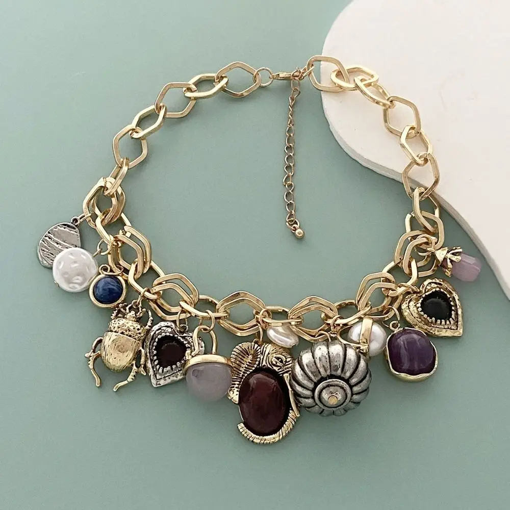 

Punk Personality Multi Pendant Chain Necklace Retro Literature Collarbone Chain Trend Fashion Suit Accessories Women