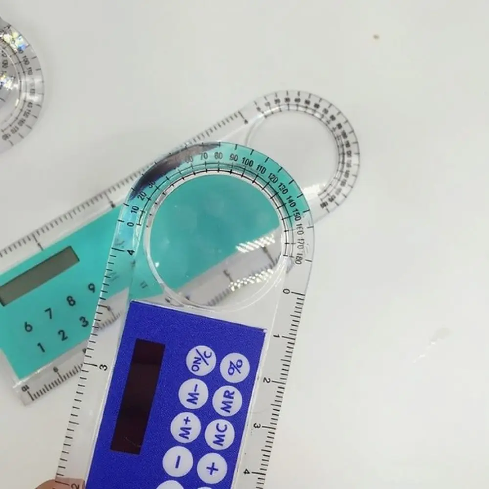 Multifunction Ruler Solar Calculator Protractor Magnifying Glass Stationery Tool For Student Office Portable Measuring Device