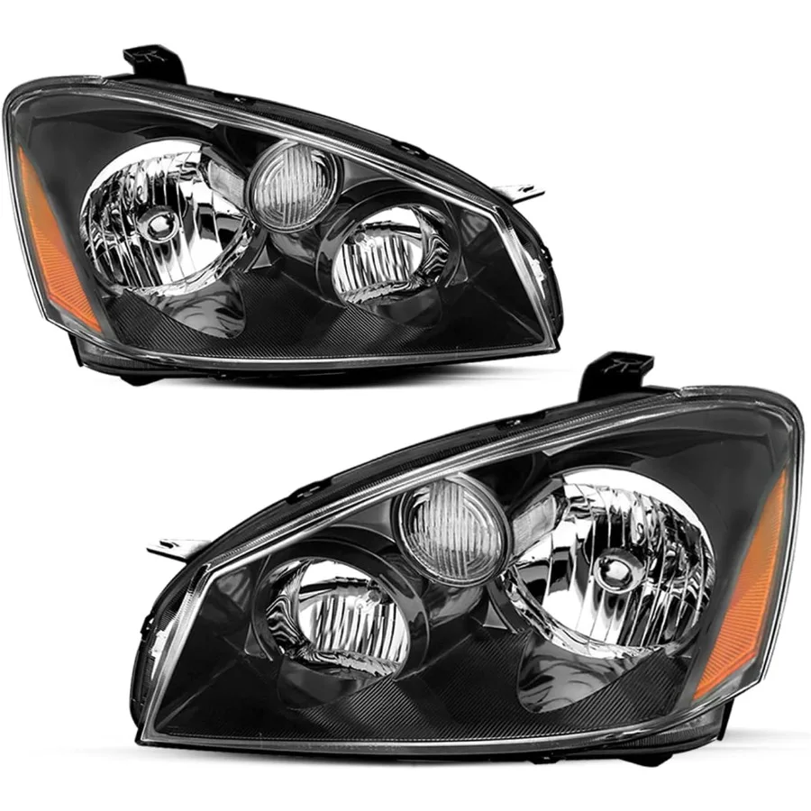 

Halogen Headlight Assembly Replacement for 2005 2006 Nissan Altima Black Housing Amber Reflector Headlamp Set Driver and Passen