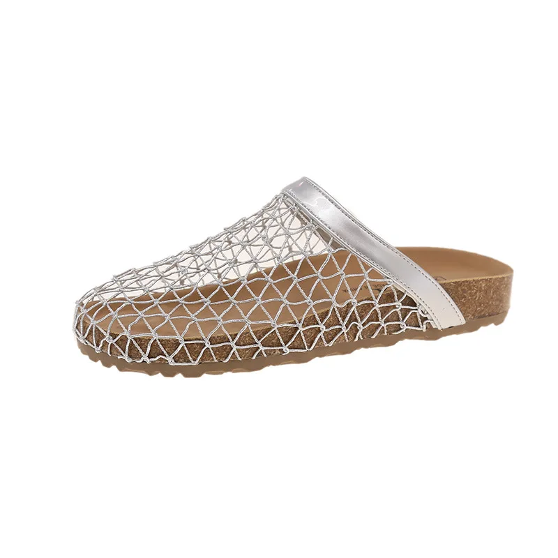 

Women's Summer Open-Toe Slip-On Hollow out Breathable Thick Heel Sandals Rubber Bottom Net Cloth Casual Slippers Shoes