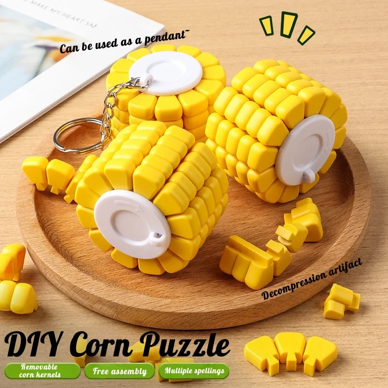 Keychain DIY Creative Corn Block Puzzle Handheld Mini Decompression Brain Burning Versatile Intellectual Building Blocks Toys