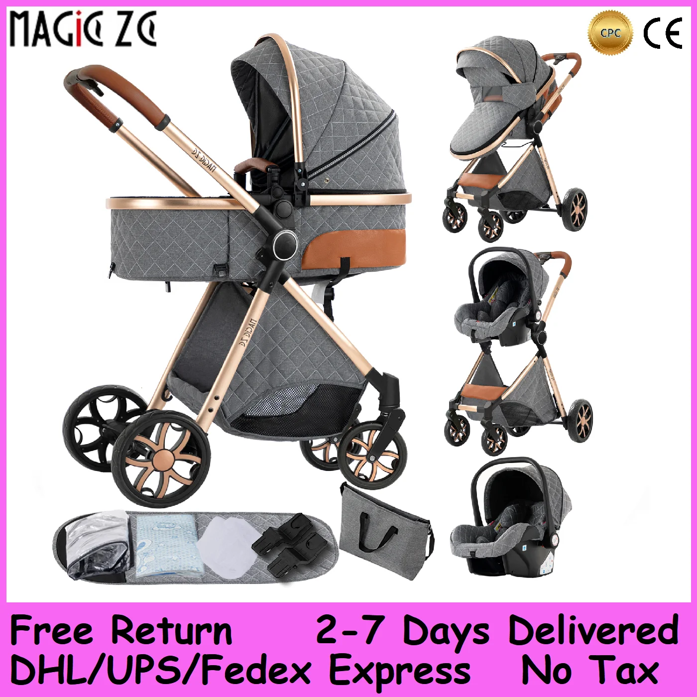 

Baby Stroller All-in-One Travel System Stroller: Reversible Seat, Lightweight Aluminum Frame, Compact Fold for Easy Storage