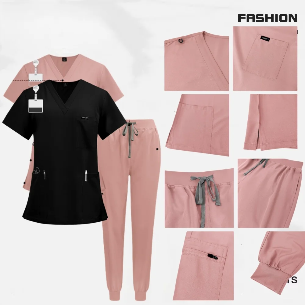 

Stretch Scrubs Set Uniform Pocket Top Drawstring Jogger Scrub Pants Scrubs for Men Set