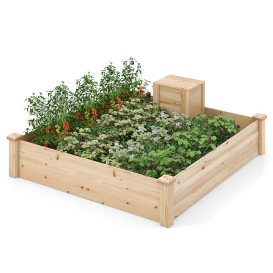 

Raised Garden Bed 49"x49"x10" Wood Planter Box Kit w/Compost Bin and Open-Ended Bottom for Vegetables Flowers Herbs Fruits Elev