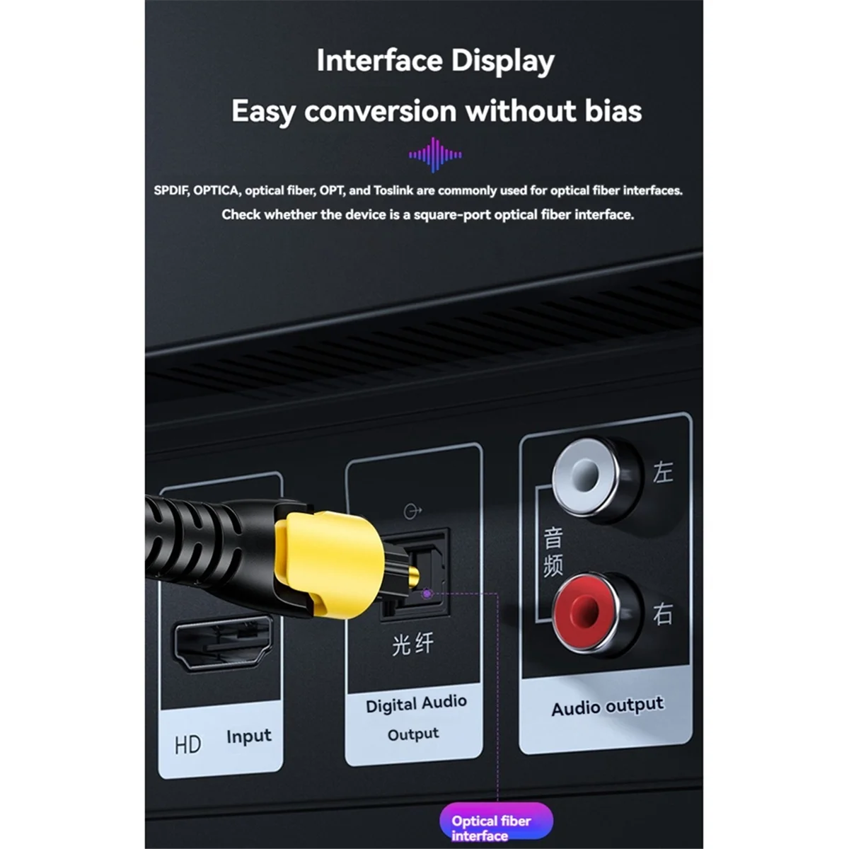 USB Digital Fiber Optical Audio Cable Square Port SPDIF to 3.5mm Audio Converter for Connection to Audio Amplifier