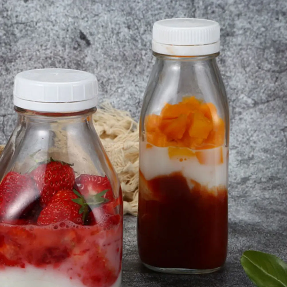 

2Pcs Milk Bottles Glass Transparent Juice Bottles Reusable Clear Juice Containers Portable for Drinks Storage