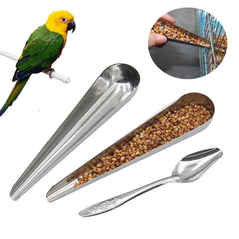 Bird Feeding Tool Pet Bird Parrot Bird Cage Stainless Steel Feeder Stainless Steel Bird Food Spoon Feeding Bird Supplies