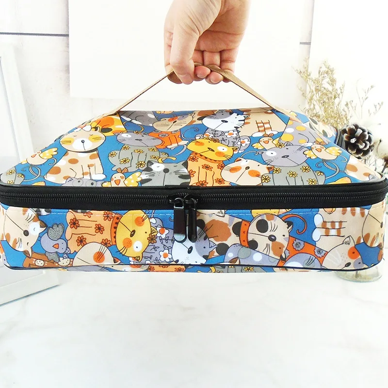 Leinwand Lunch pakete Kinder tragbare funktionelle Leinwand Streifen isoliert thermische Lebensmittel Picknick Kinder Kühler Lunchbox Tasche Tasche – Detail 6