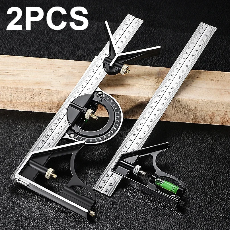 

2PCS Multi Functional Combination Adjustable Right Angle Ruler and Protractor, Movable Measuring Tool Measuring Instrument