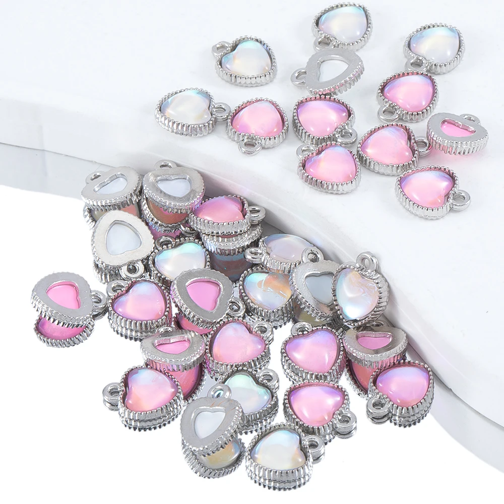 10 pz lega cuore strass Inlid Charms pendenti per gioielli che fanno fai da te amore Charms orecchini collane bracciali accessori